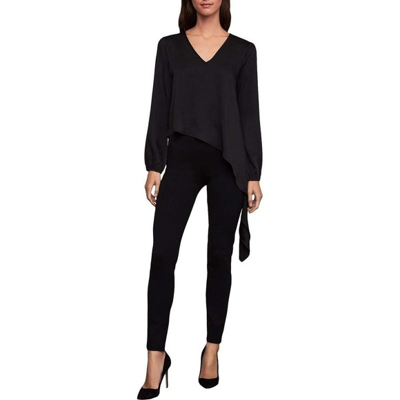 BCBGMAXAZRIA V-Neck Asymmetric Hem Side-Tie Long Sleeve Blouse in Black, XS‎ - Picture 2 of 12